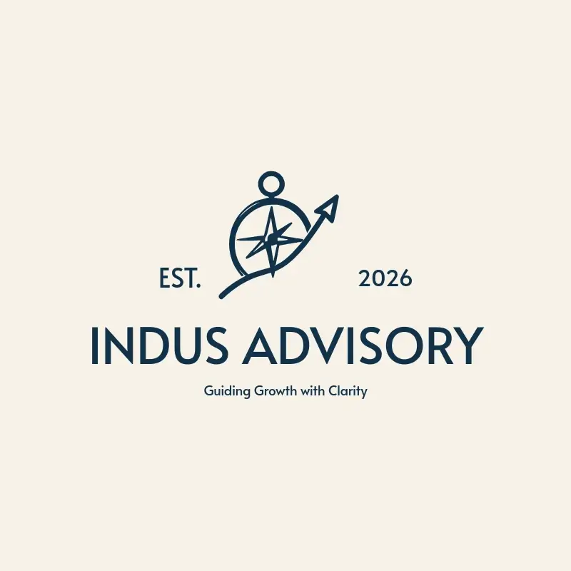 The consulting business name Indus Advisory as a branded logo with a single color icon