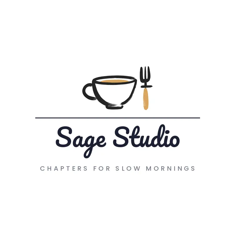 A teacup beside a fork, a cozy lifestyle logo in a brush paint style