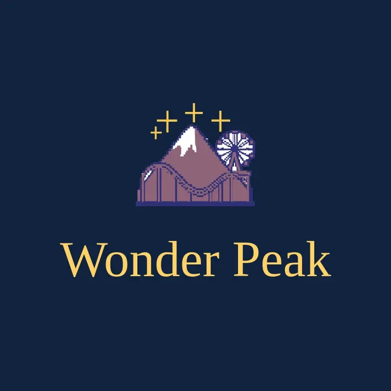 The theme park name Wonder Peak as a branded logo with a color icon