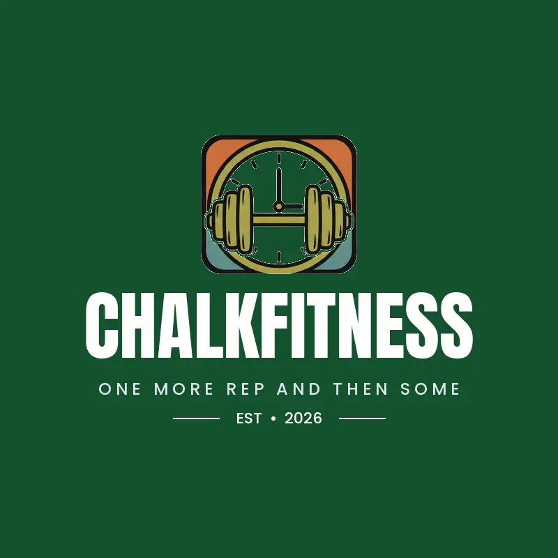 Bold dumbbell and clock face logo for ChalkFitness