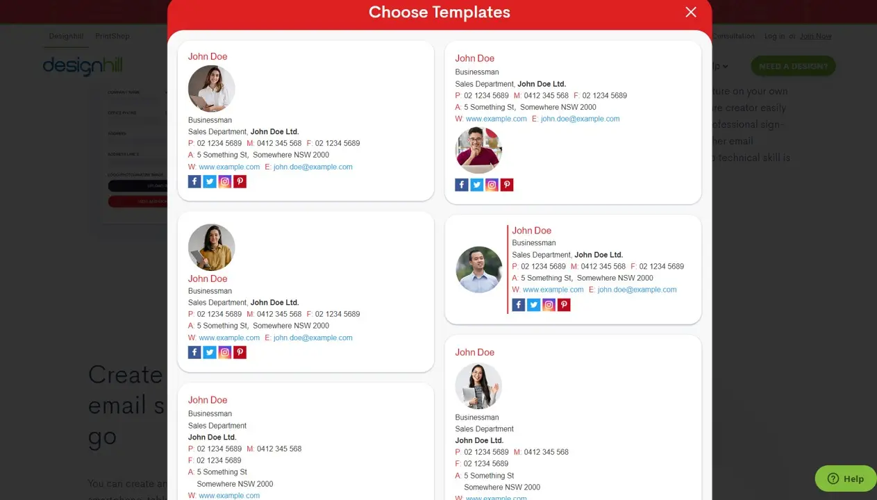 Designhill email signature generator