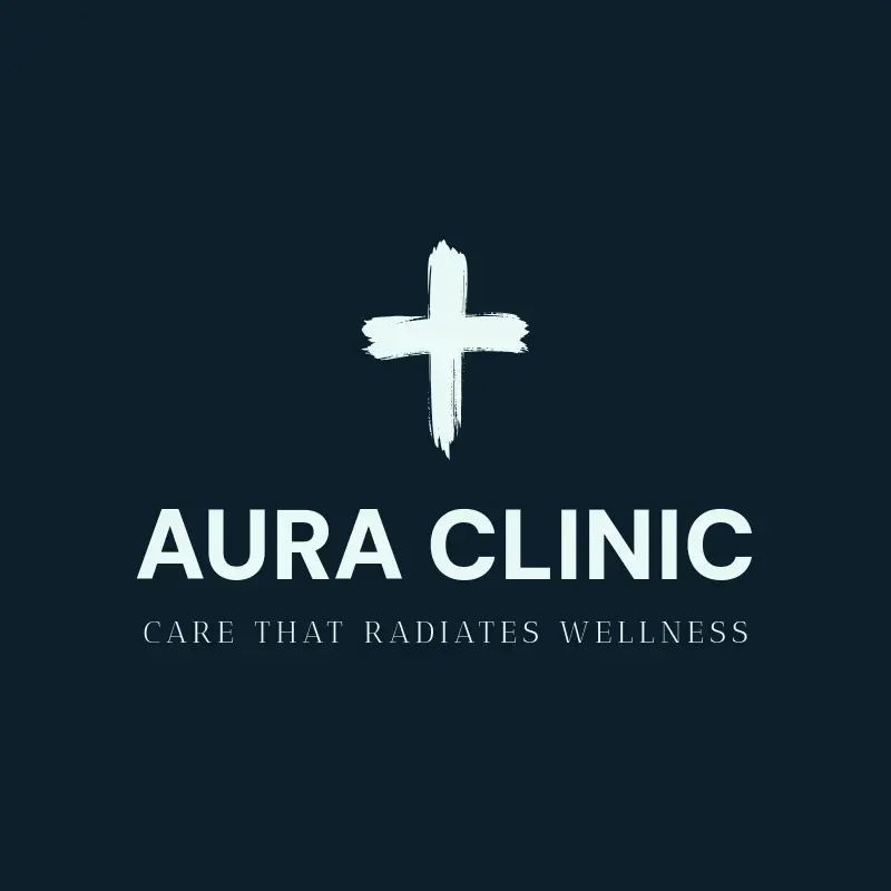 The medical practice name Aura Clinic as a branded logo with a single color icon