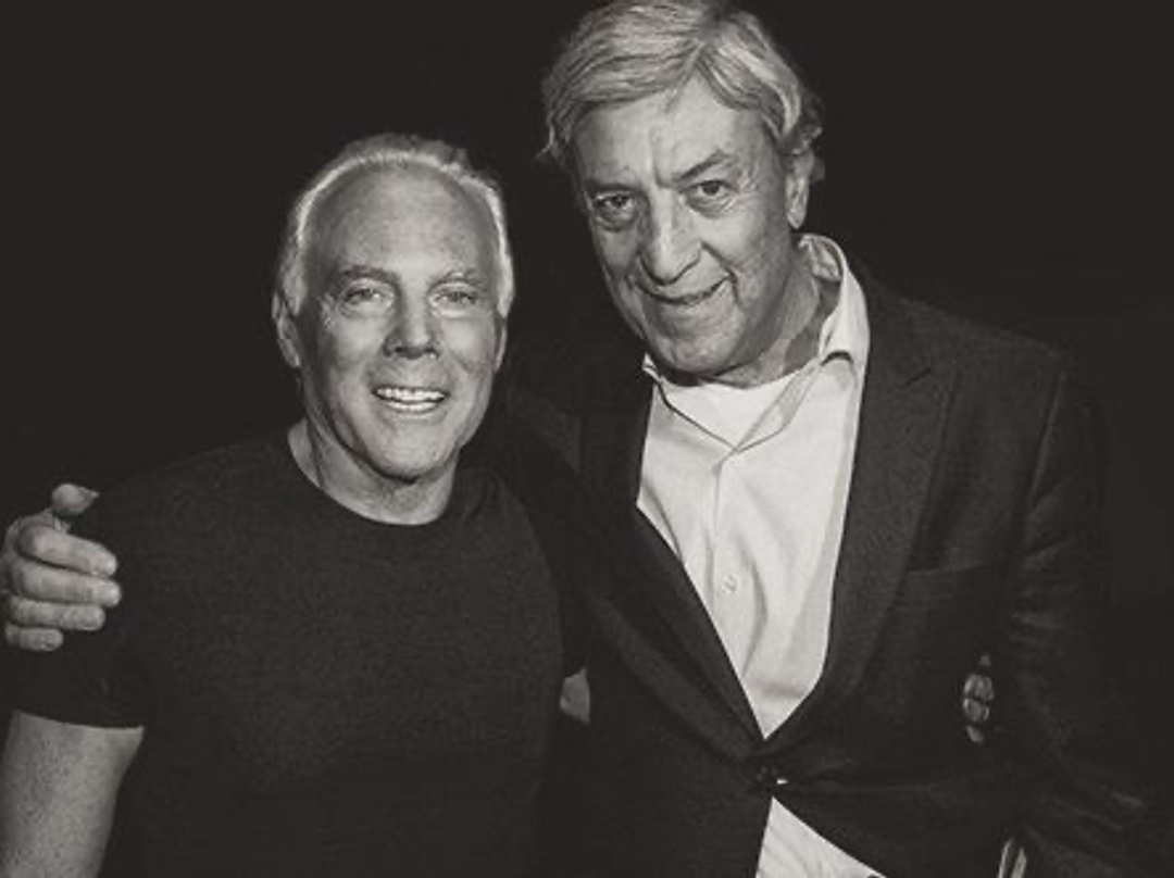 Giorgio Armani with Nino Cerruti | Source: The Garnette Report