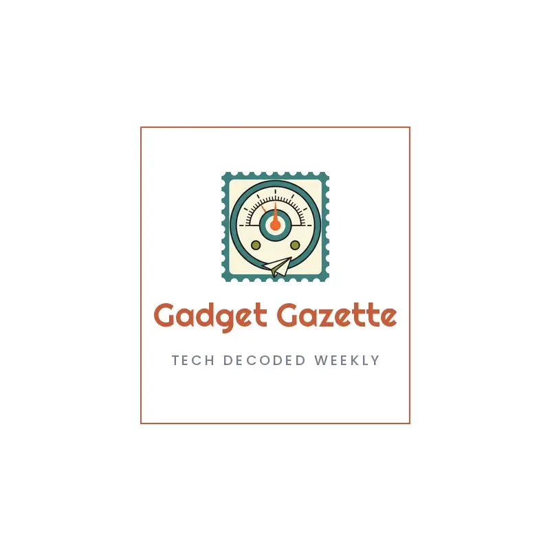 The newspaper name Gadget Gazette as a branded logo in a retro style