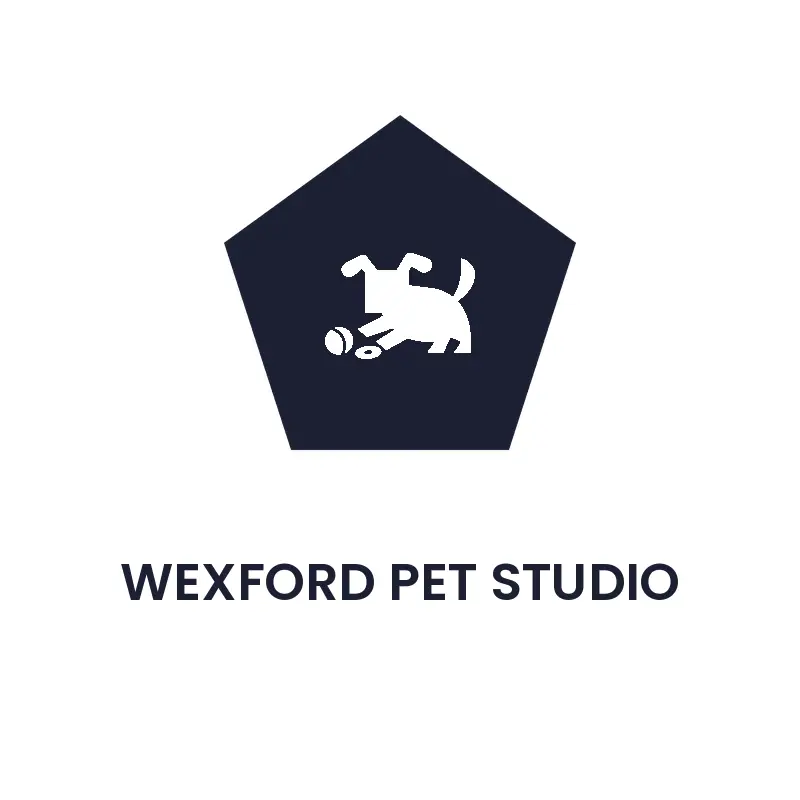 A happy dog playing, a cheerful dog grooming logo in a minimal style