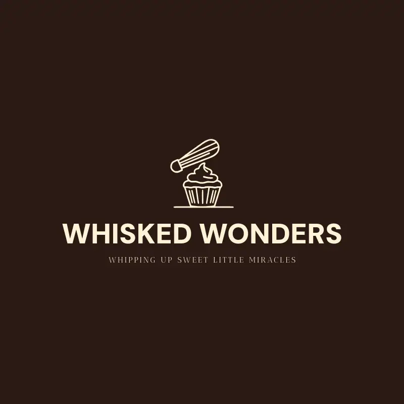 The cake business name Whisked Wonders as a branded logo with a single color icon