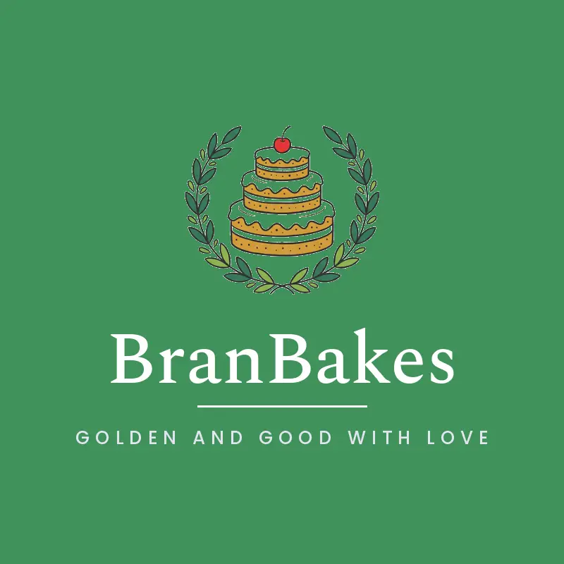 An illustrated cake with leaves bakery logo on a green background.