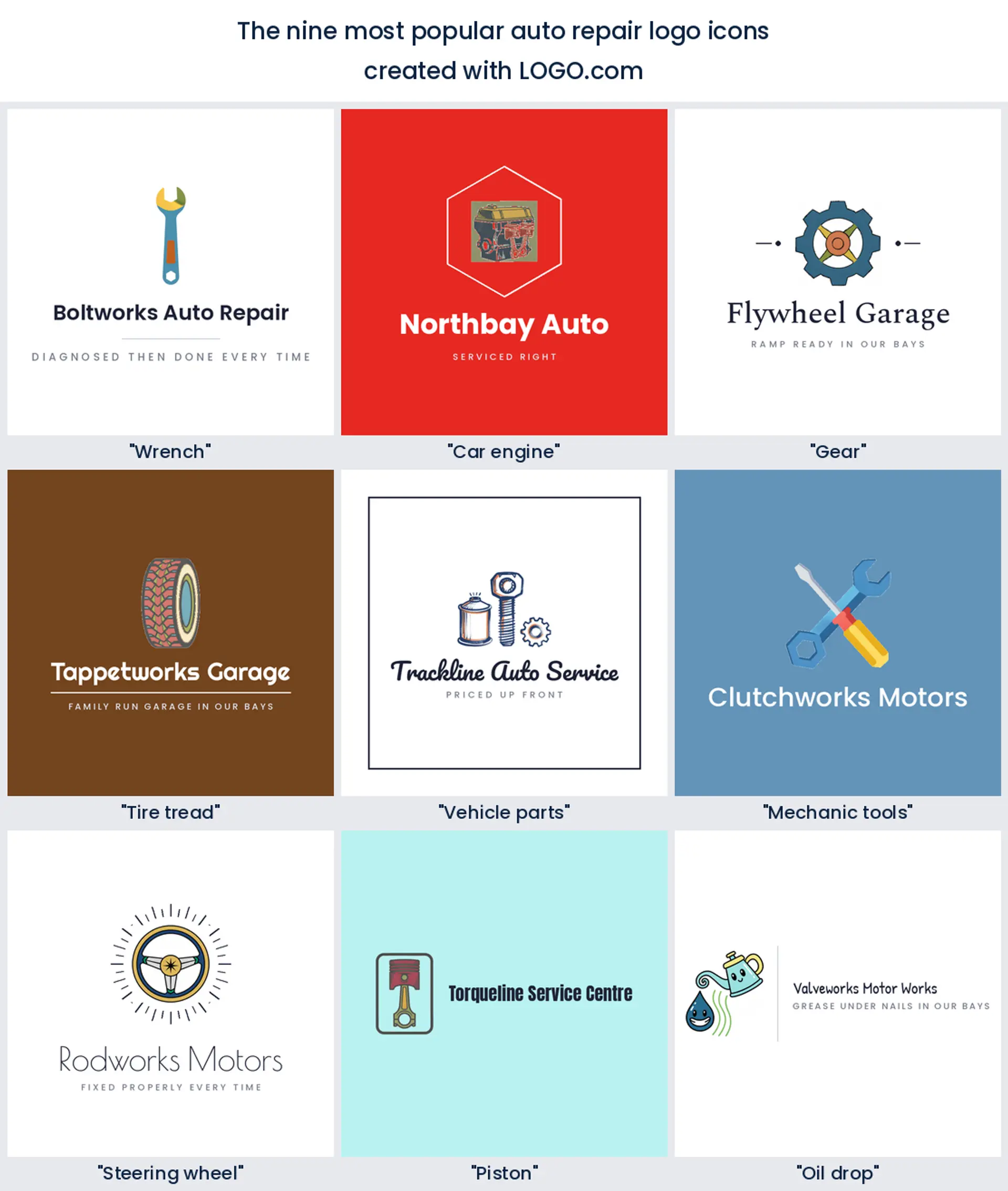 The nine most requested auto repair logo icons on LOGO.com
