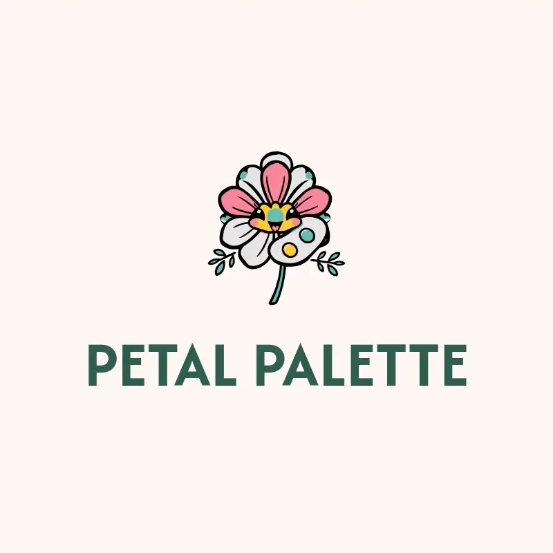The flower shop name Petal Palette as a branded logo with a color icon