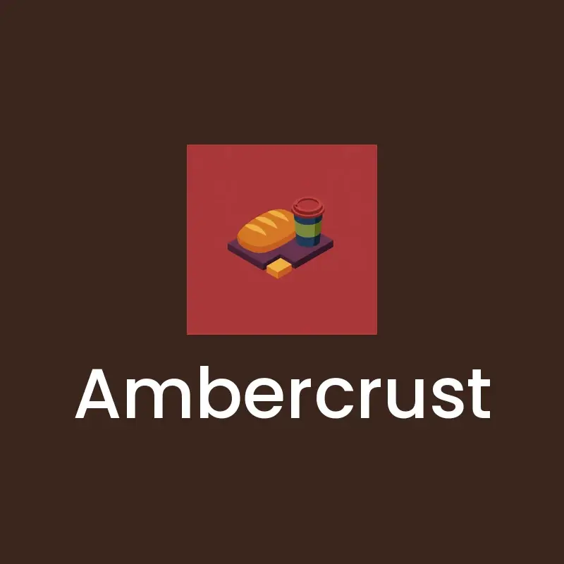 The cafe name Ambercrust as a branded logo in an isometric style