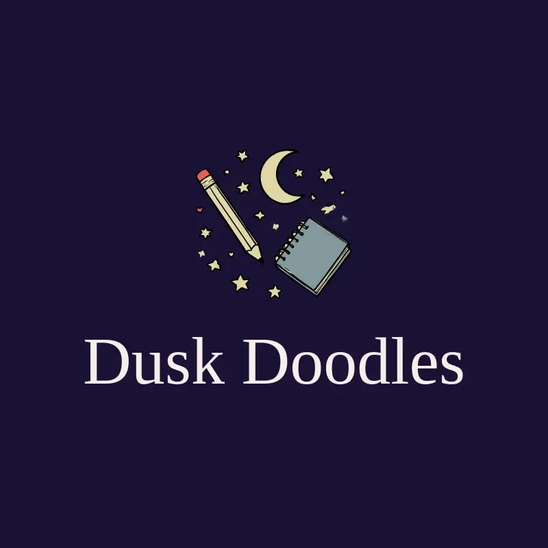 The art business name Dusk Doodles as a branded logo with a color icon