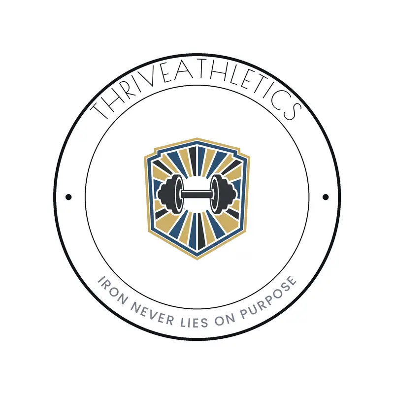 Deco badge dumbbell and shield logo for ThriveAthletics