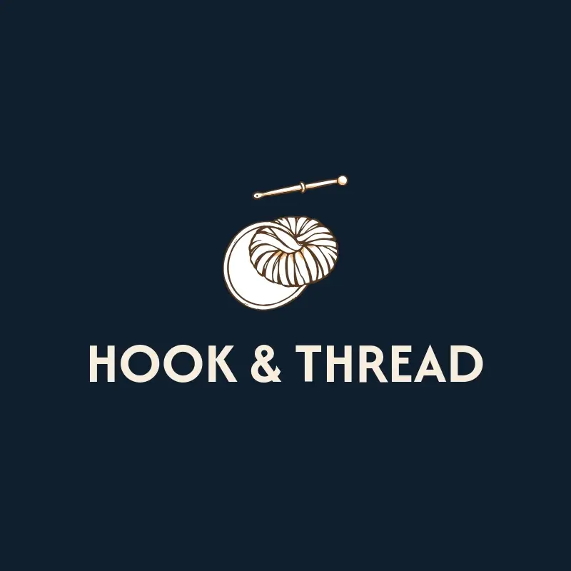 The crochet business name Hook & Thread as a branded logo with a single color icon