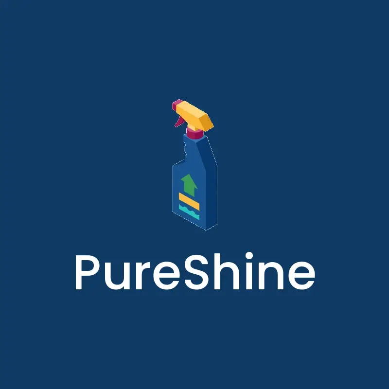 The cleaning name PureShine as a branded logo in an isometric style