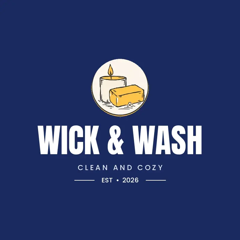 The candle name Wick & Wash as a branded logo in a black ink style