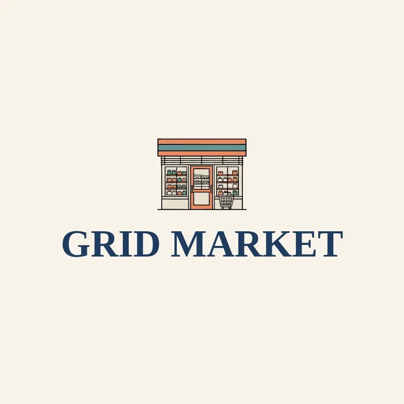 The convenience store name Grid Market as a branded logo with a color icon