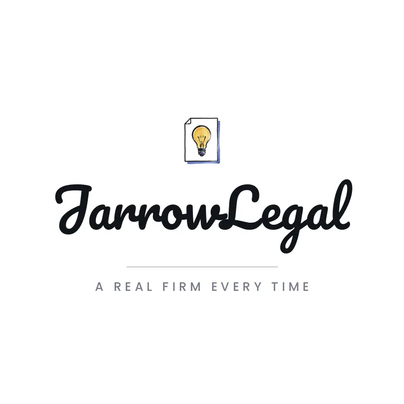 Brush paint legal firm logo for JarrowLegal with a light bulb drawn on a sheet of legal paper