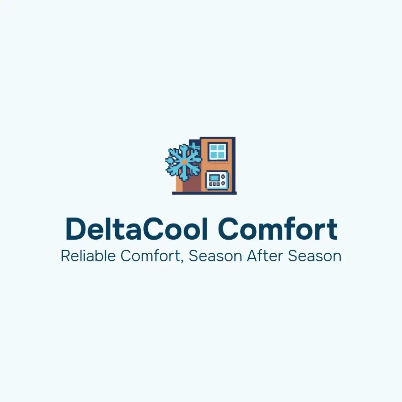 The HVAC name DeltaCool Comfort as a branded logo with a color icon