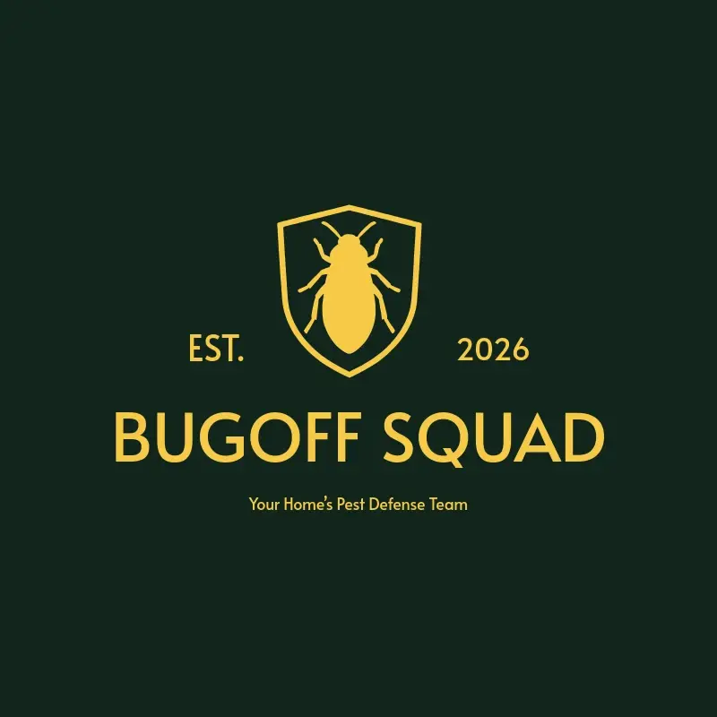 The pest control name BugOff Squad as a branded logo with a single color icon