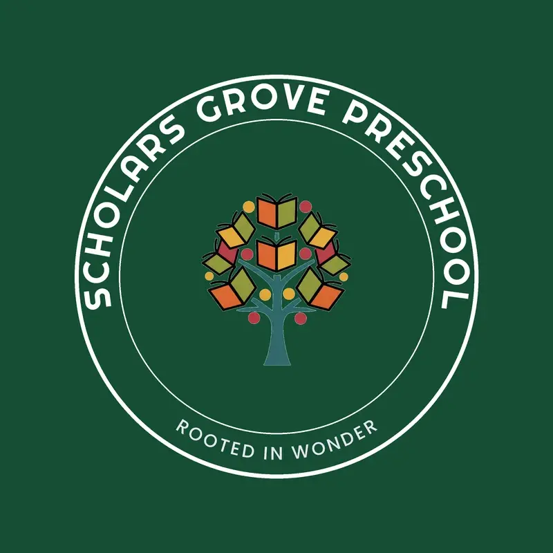 The school name Scholars Grove Preschool as a branded logo in a retro style