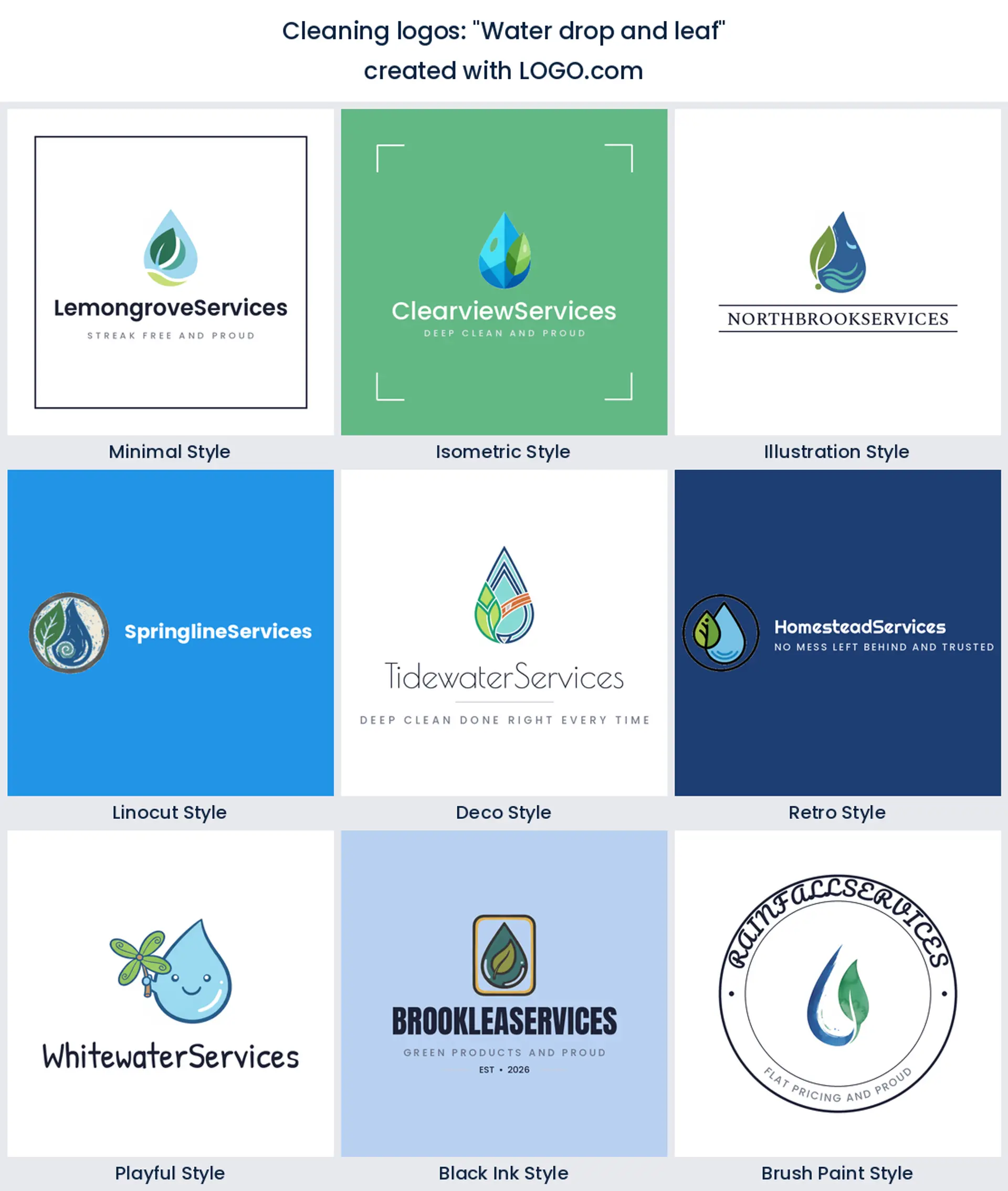 Water drop and leaf logo idea for an eco cleaning brand