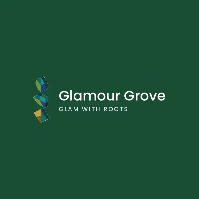 The salon name Glamour Grove as a branded logo in an isometric style