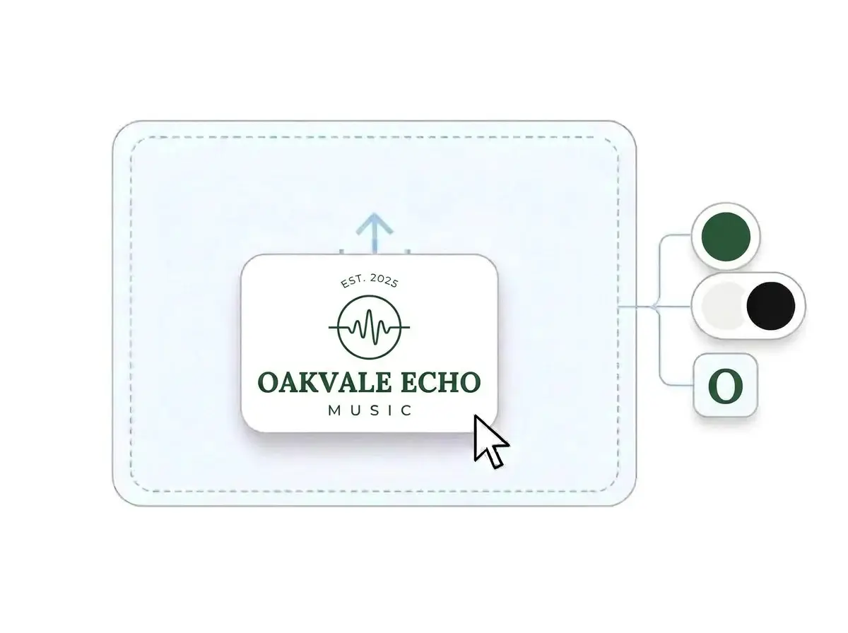 Oakvale Echo Music logo dropped into the LOGO.com upload box, with its forest green, off white and black colors and bold letter picked out