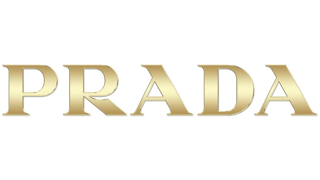 The Prada logo in gold typically seen in especially high-end products