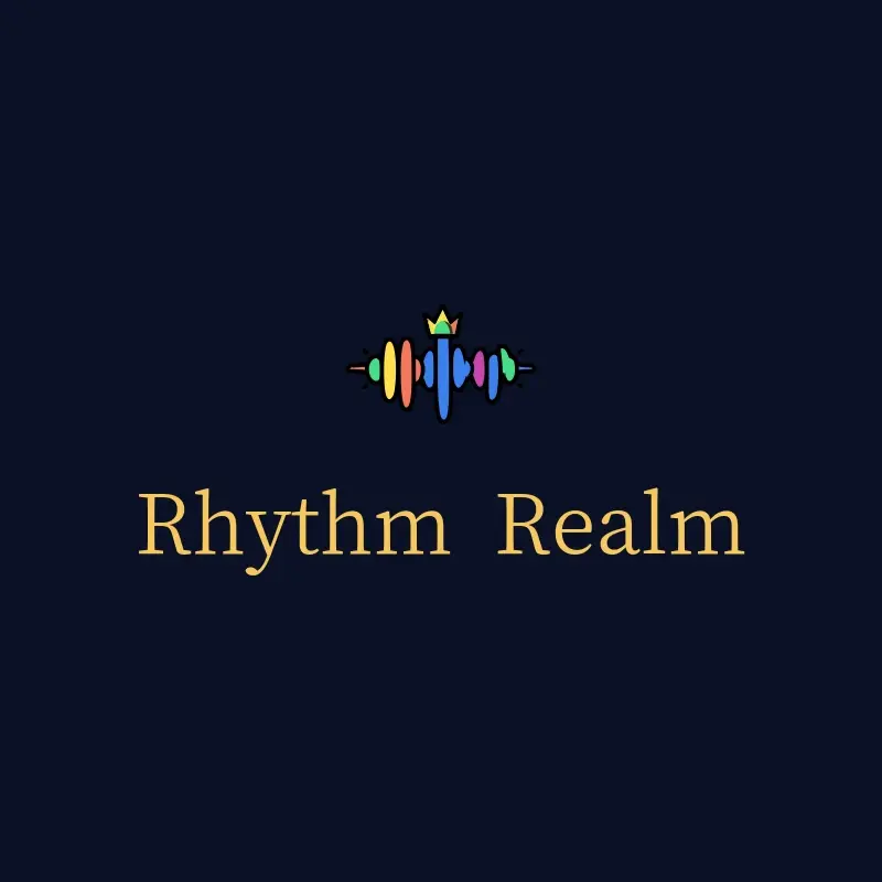 The DJ name Rhythm Realm as a branded logo with a color icon