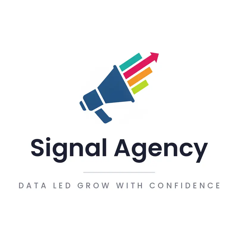 An upward arrow and megaphone with a trend graph, a growth focused digital marketing logo in a minimal style