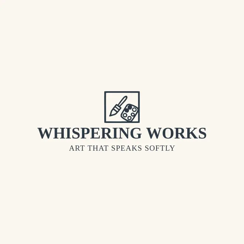The art business name Whispering Works as a branded logo with a single color icon