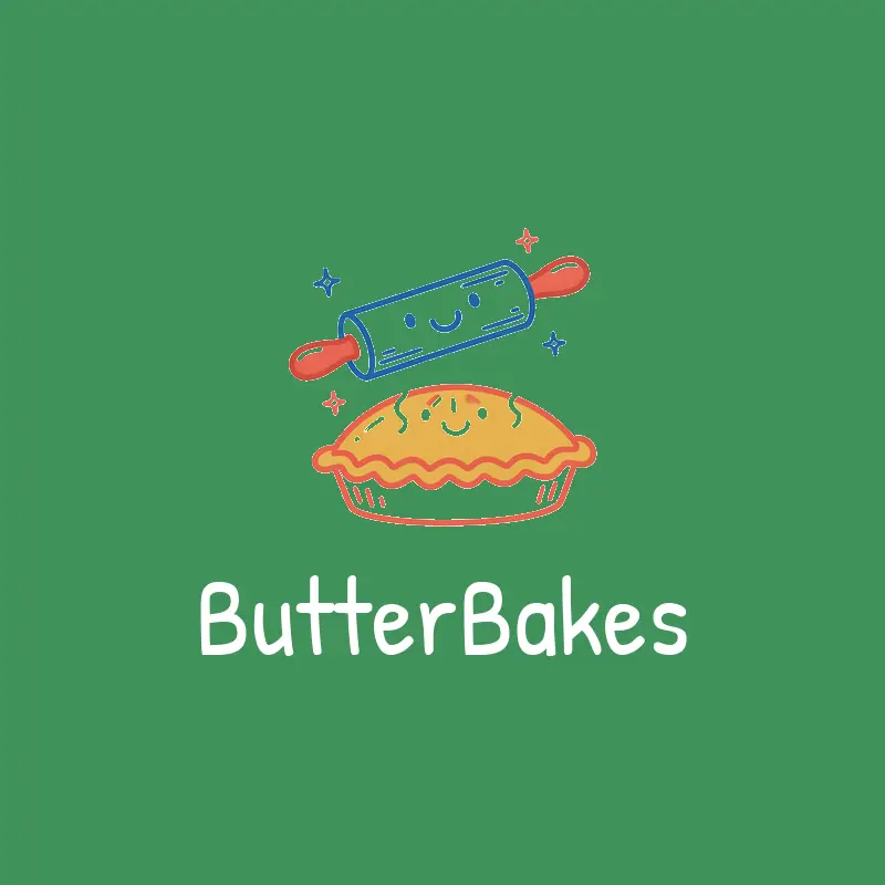 A playful rolling pin and pie bakery logo on a green background.