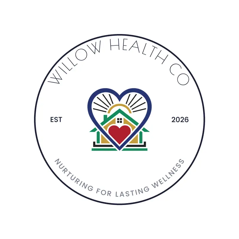A heart embracing a house, a home health logo in a deco style