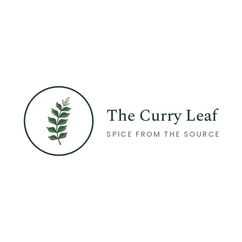 The restaurant name The Curry Leaf as a branded logo in an illustration style