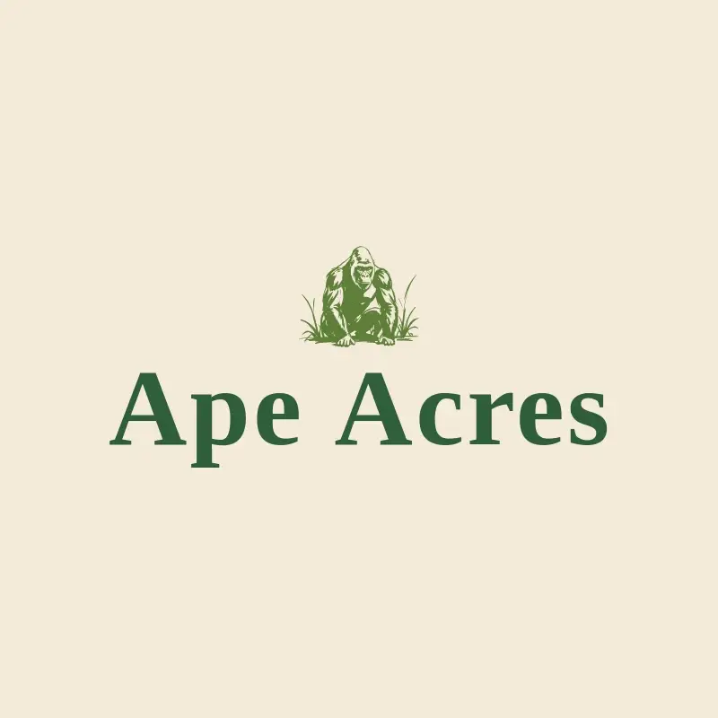 The zoo name Ape Acres as a branded logo with a single color icon