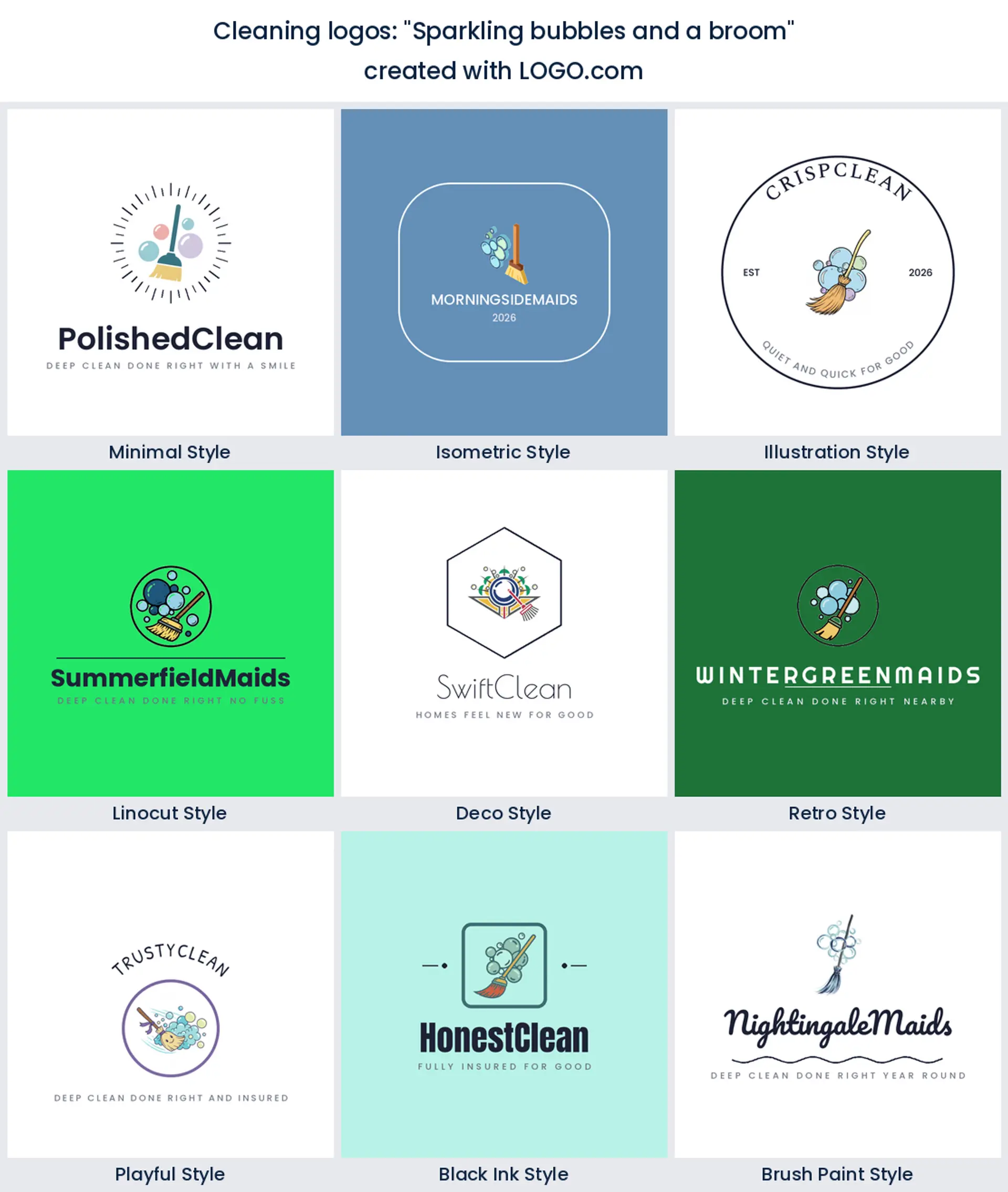Bubbles and broom logo idea for a cleaning brand