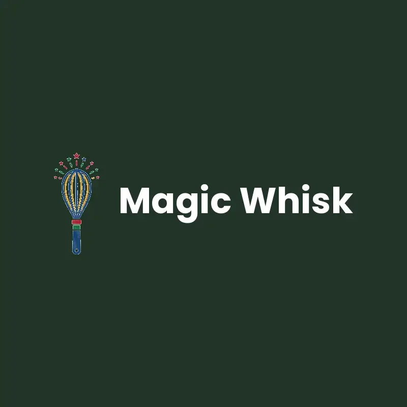The bakery name Magic Whisk as a branded logo in a linocut style