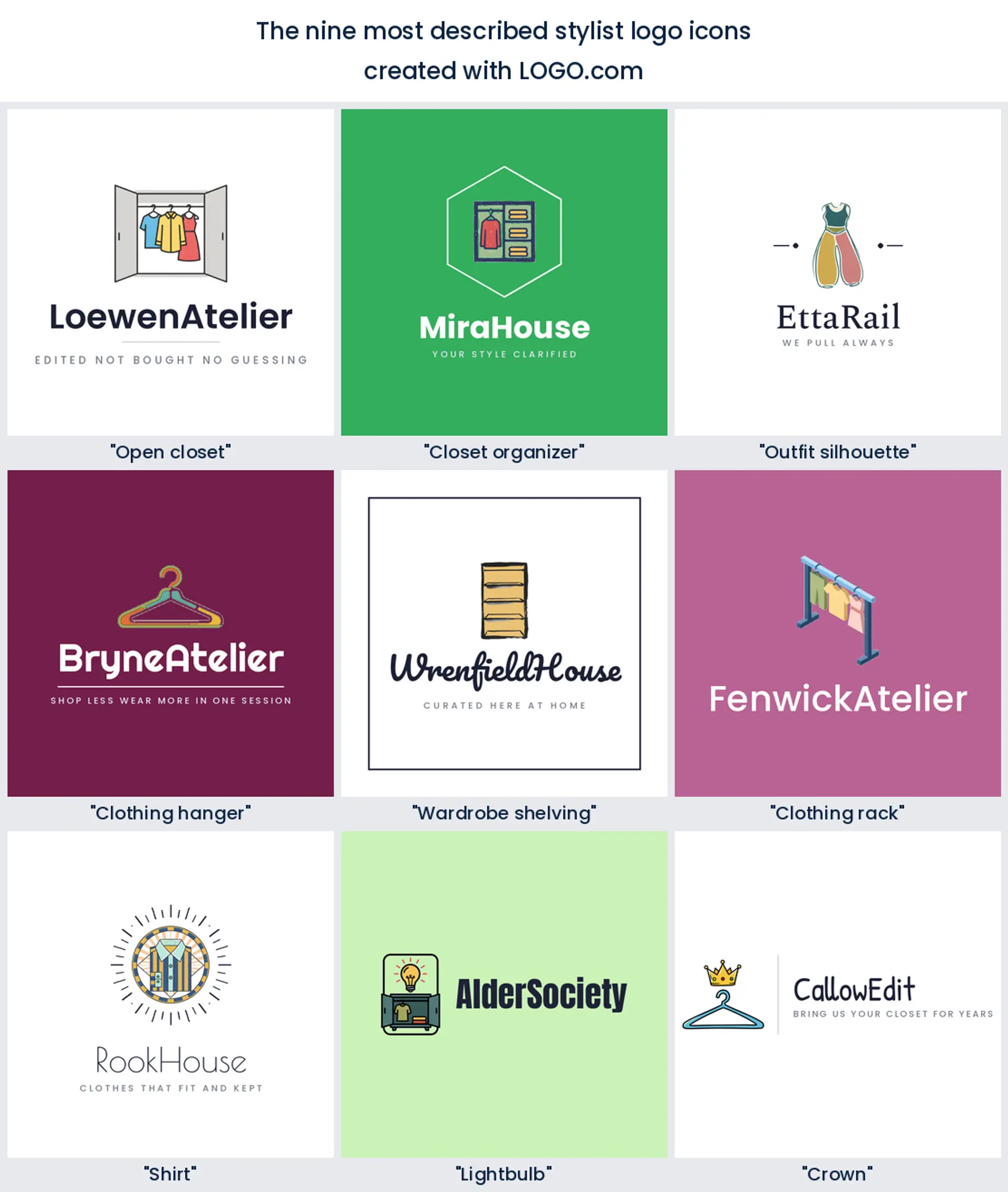 The nine most described stylist logo icons on LOGO.com