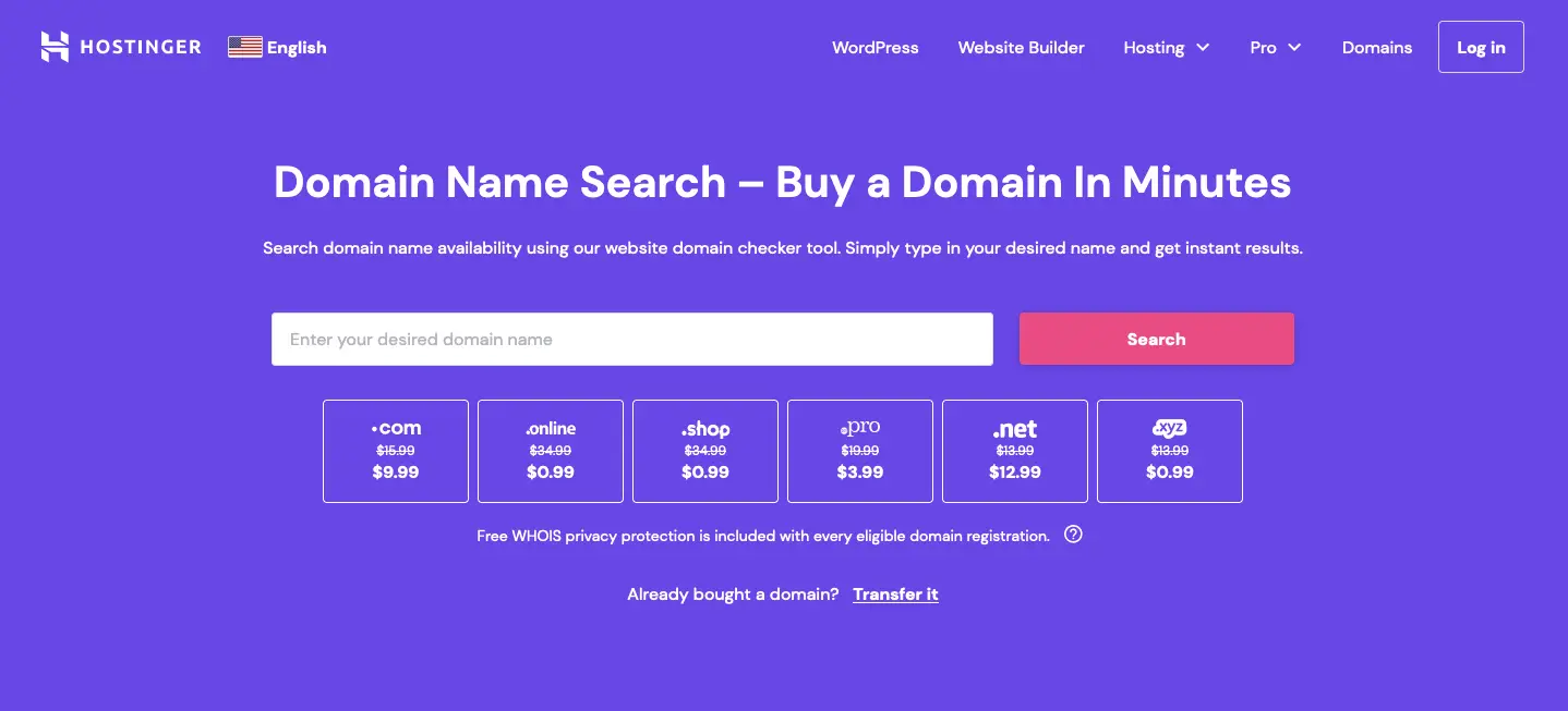 Hostinger domain registration