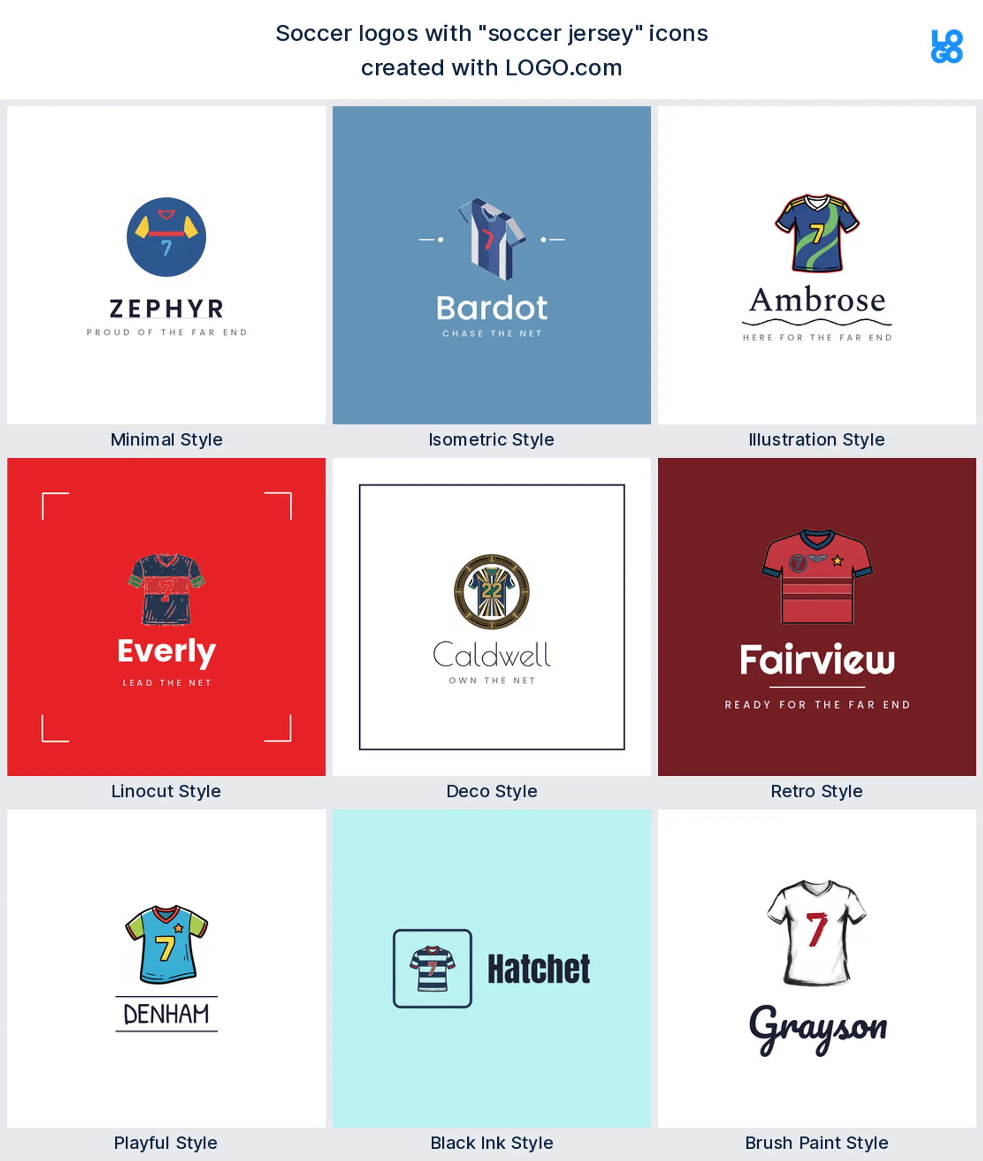 Soccer jersey logo shown in nine LOGO.com styles
