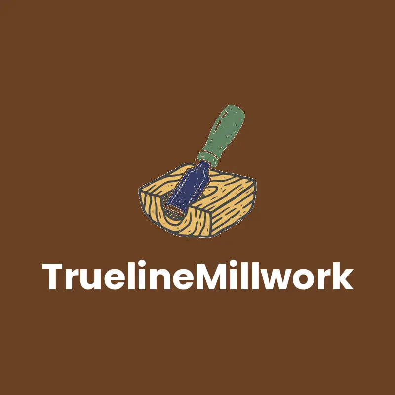 Linocut wood grain and chisel logo for TruelineMillwork