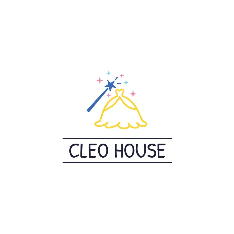 A magic wand shaping a dress, a womenswear logo in a playful style