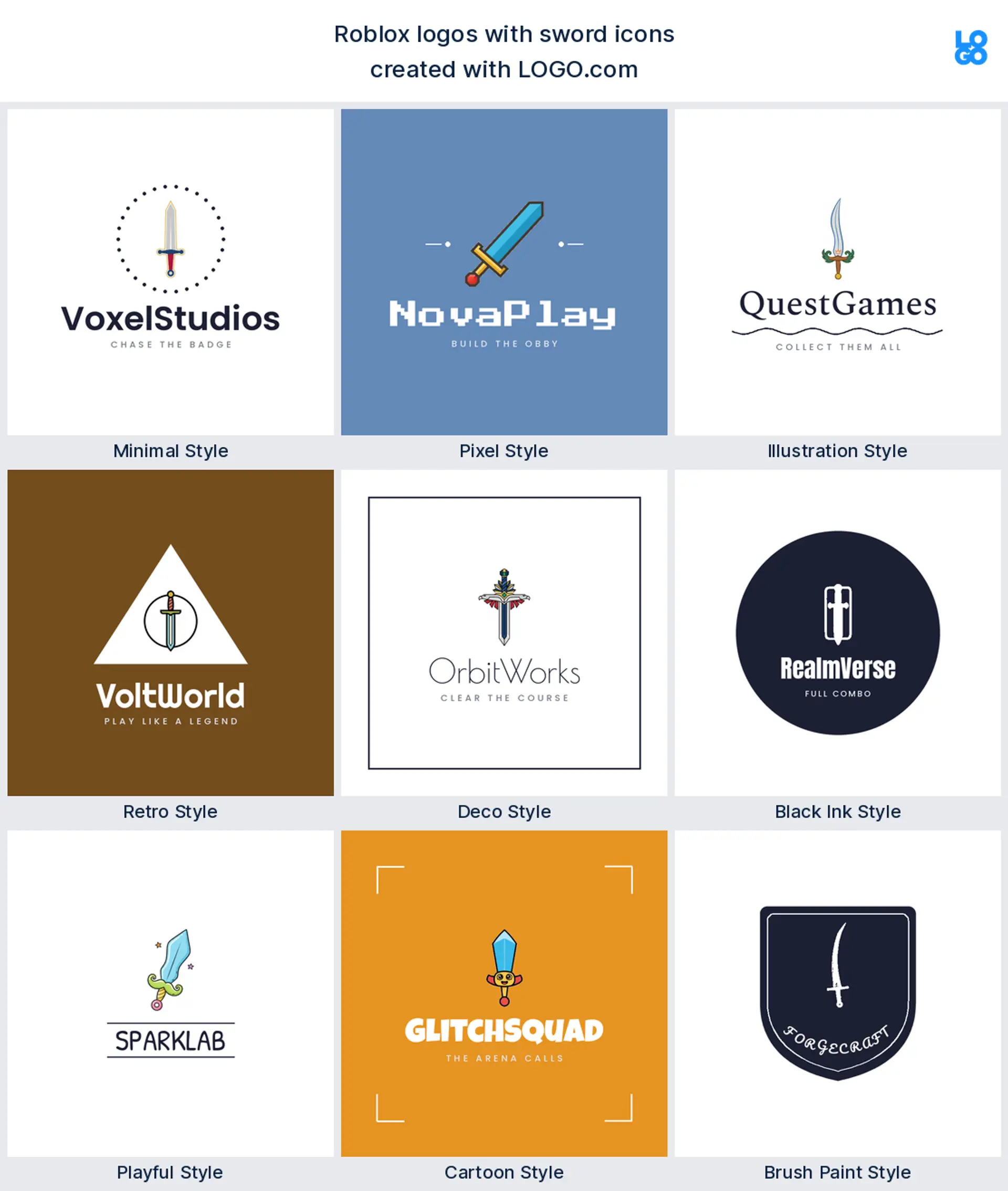 Sword Roblox logos across nine LOGO.com styles