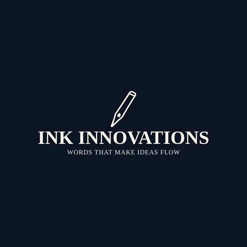 The copywriting business name Ink Innovations as a branded logo with a single color icon