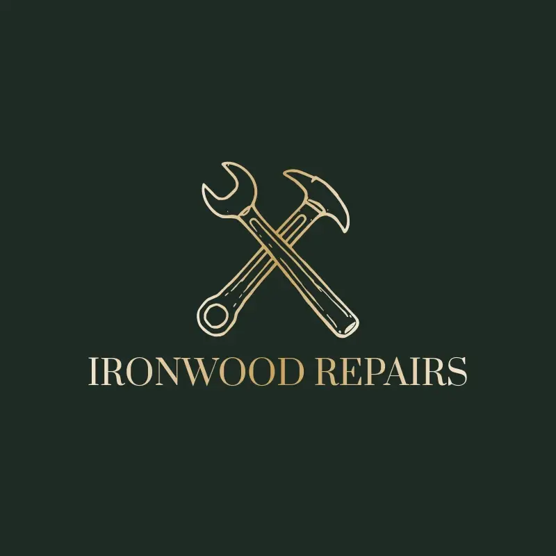 The handyman business name Ironwood Repairs as a branded logo with a single color icon