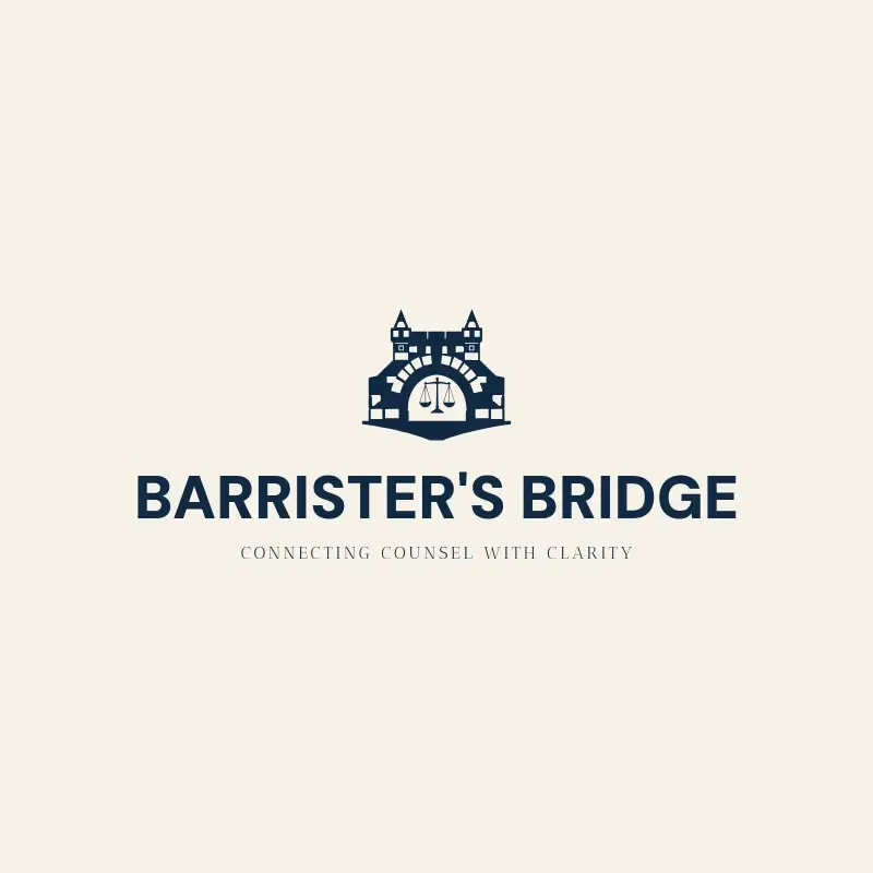 The law firm name Barrister's Bridge as a branded logo with a single color icon