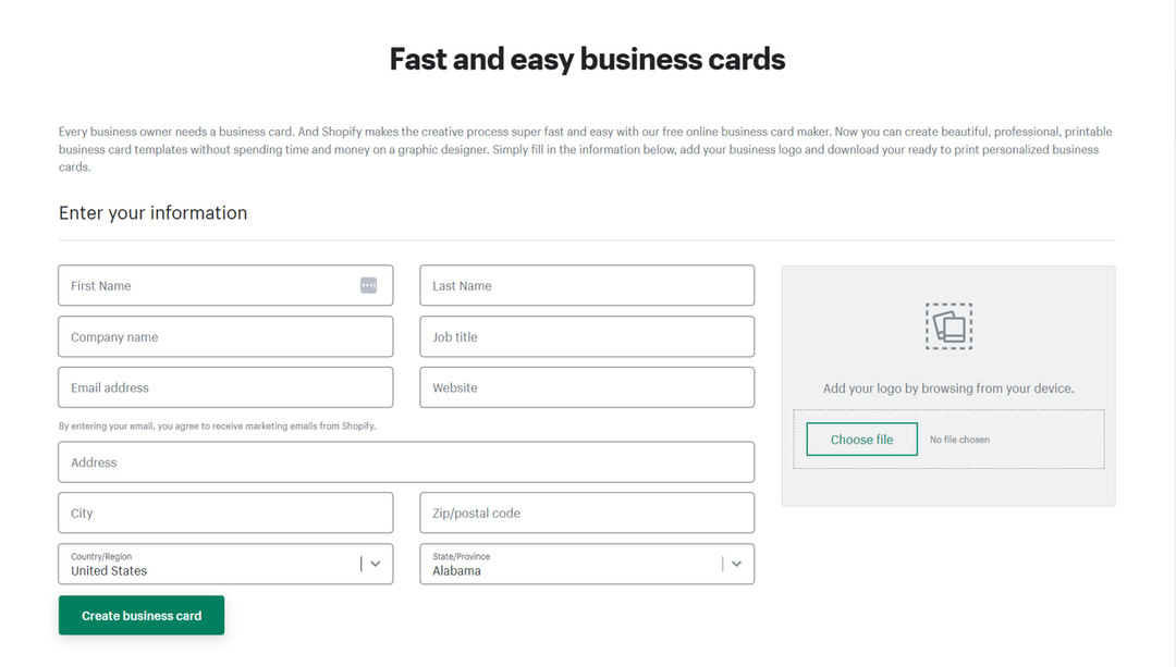 Shopify business card maker