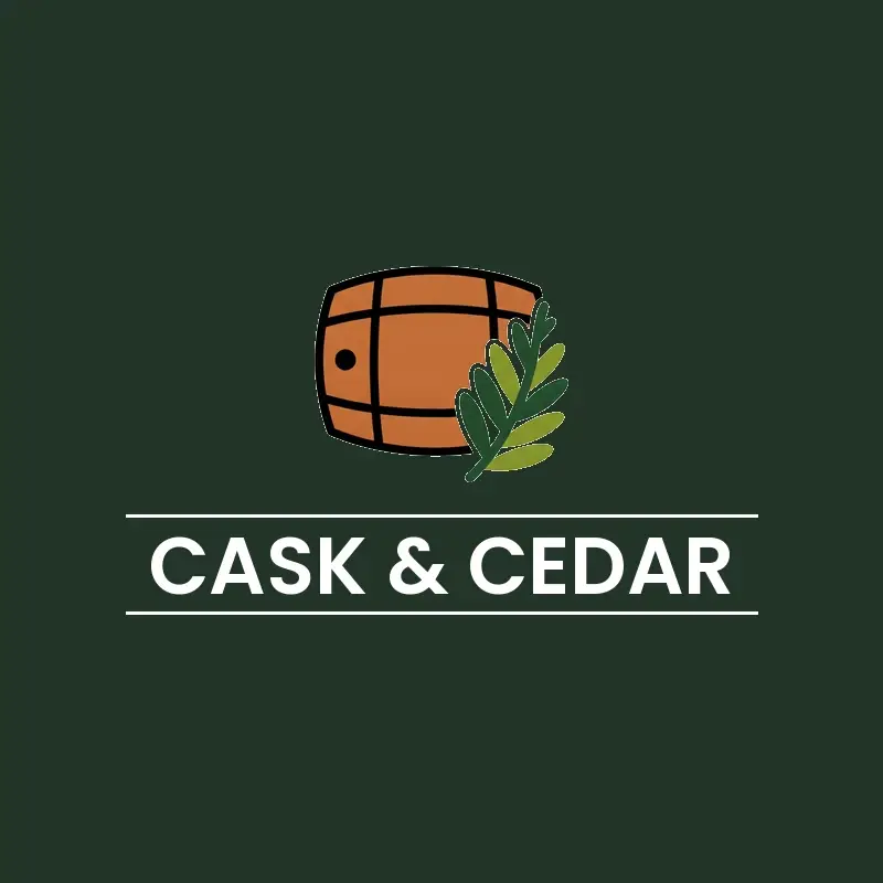 The bar name Cask & Cedar as a branded logo in a minimal style