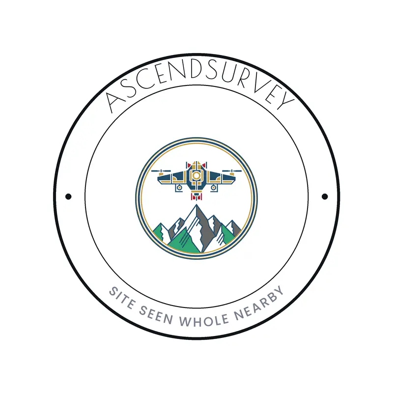 Deco badge drone over mountains logo for AscendSurvey