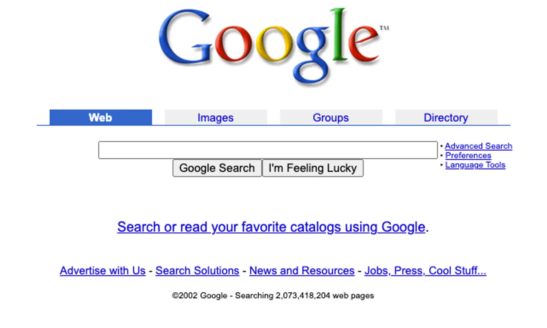 Google.com 20 years ago, as seen on Web Archive